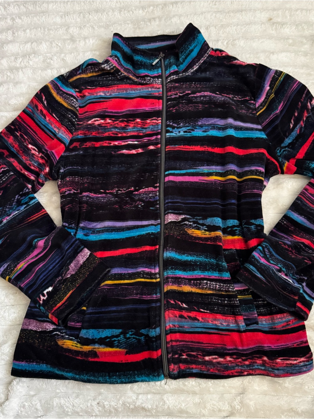 Women’s Black Multi-Color Striped Teddy Jacket